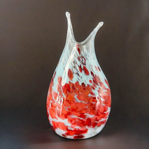 Hand Made Glass Other - 2001 Laura W Hand Blown Art Glass Vase Vessel Open Lips Hand Made Artist Signed